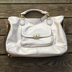 Bag: Coach Leather Shoulder Bag/ Large Purse (Grey-Beige)